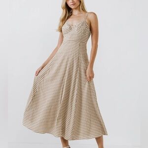 English Factory Tan and White Midi A-line Dress